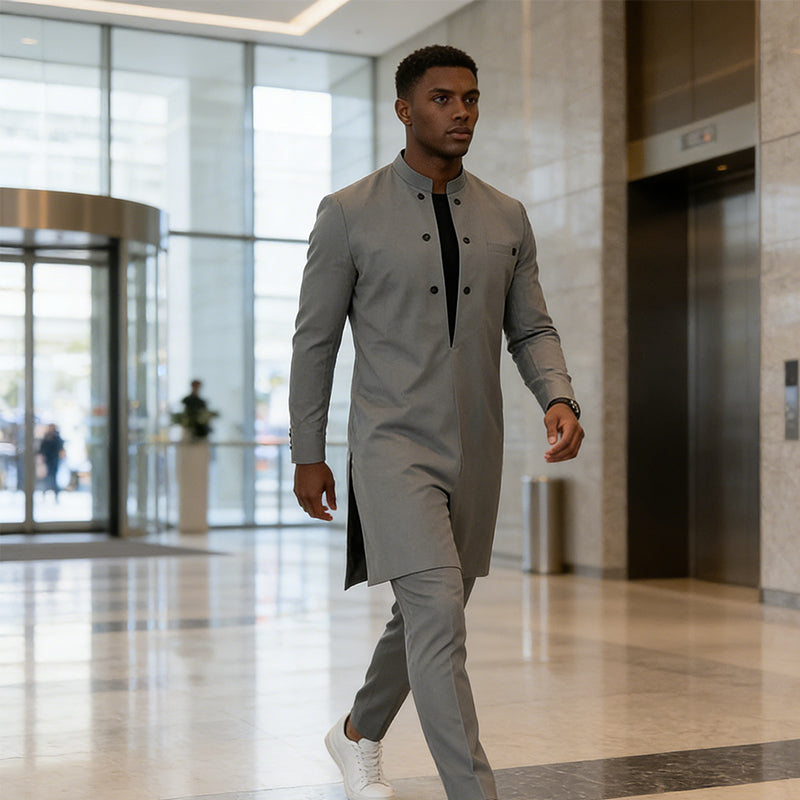 🌞Frühlingserwachen: 50% Rabatt!💎Modernes Herren-Set "Urban Elite": Elegante Tunika & Hose im Mandarin-Stil